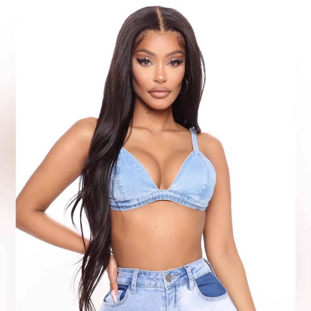 New Iconic Babe Denim Bralette Top - Medium Blue Wash